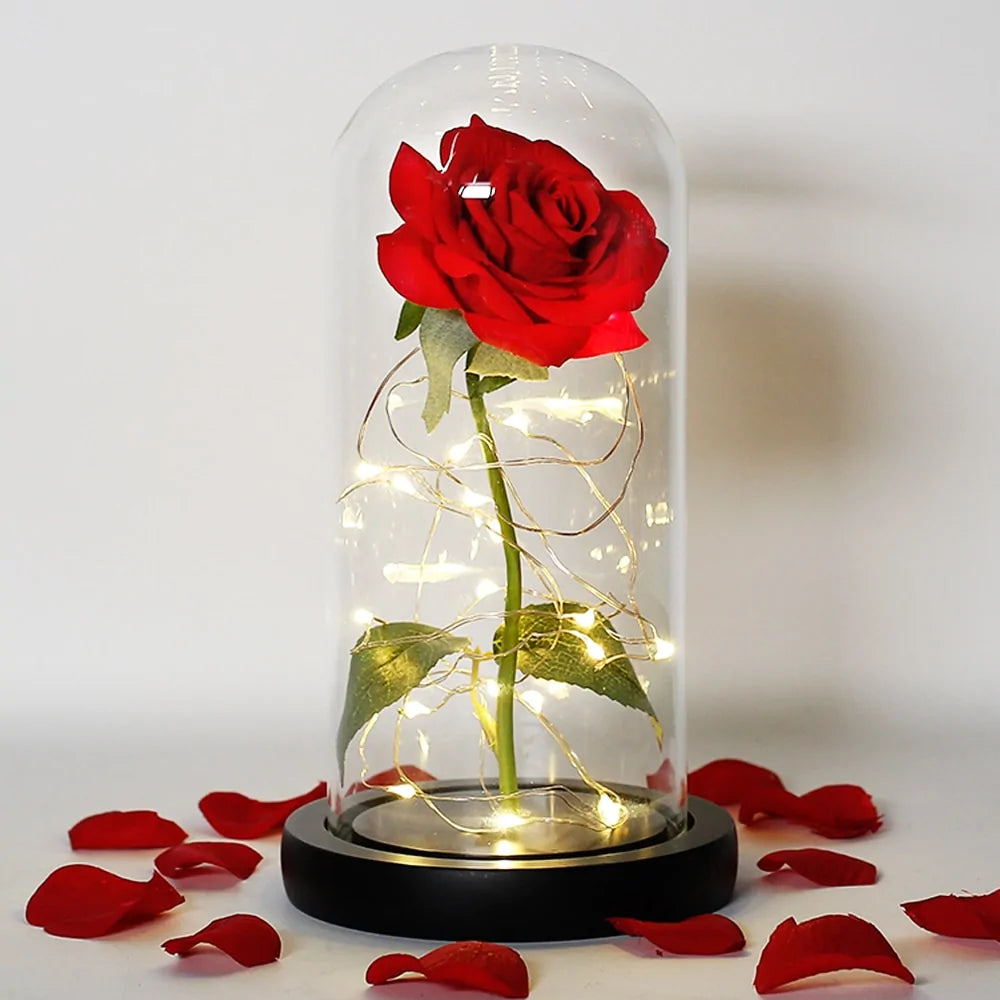 Beauty And The Beast Rose Rose In LED Glass